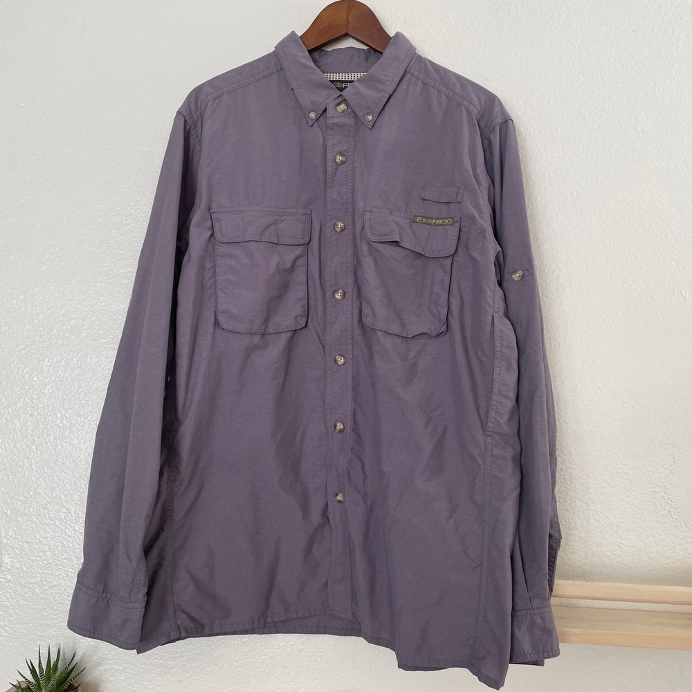 ExOfficio Mens Long Sleeve Button Down Hiking Travel Shirt Gray Large